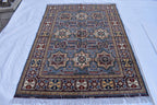 Handmade Kazak Rug – 6.5x4.9 ft – Afghan Wool Tribal Geometric Design – Silver Color– Bohemian Living Room Decor – Eco-Friendly