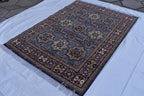 Handmade Kazak Rug – 6.5x4.9 ft – Afghan Wool Tribal Geometric Design – Silver Color– Bohemian Living Room Decor – Eco-Friendly