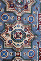 Handmade Kazak Rug – 6.5x4.9 ft – Afghan Wool Tribal Geometric Design – Silver Color– Bohemian Living Room Decor – Eco-Friendly