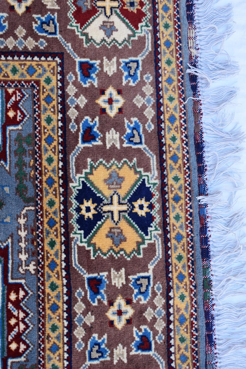 Handmade Kazak Rug – 6.5x4.9 ft – Afghan Wool Tribal Geometric Design – Silver Color– Bohemian Living Room Decor – Eco-Friendly