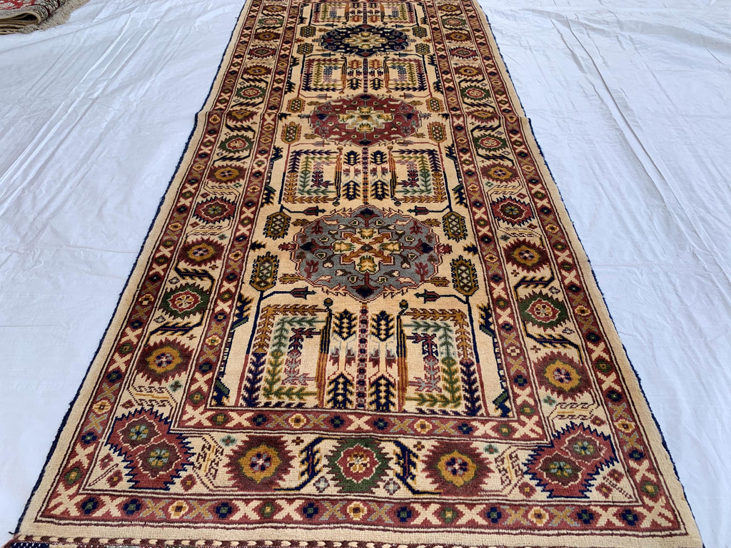 7x3 Handmade Afghan Gandum Naksha Runner Rug Wool Hallway Rug | Boho Tribal Carpet | Oriental Long Runner | Rustic Home Decor 7.1x2.7 ft