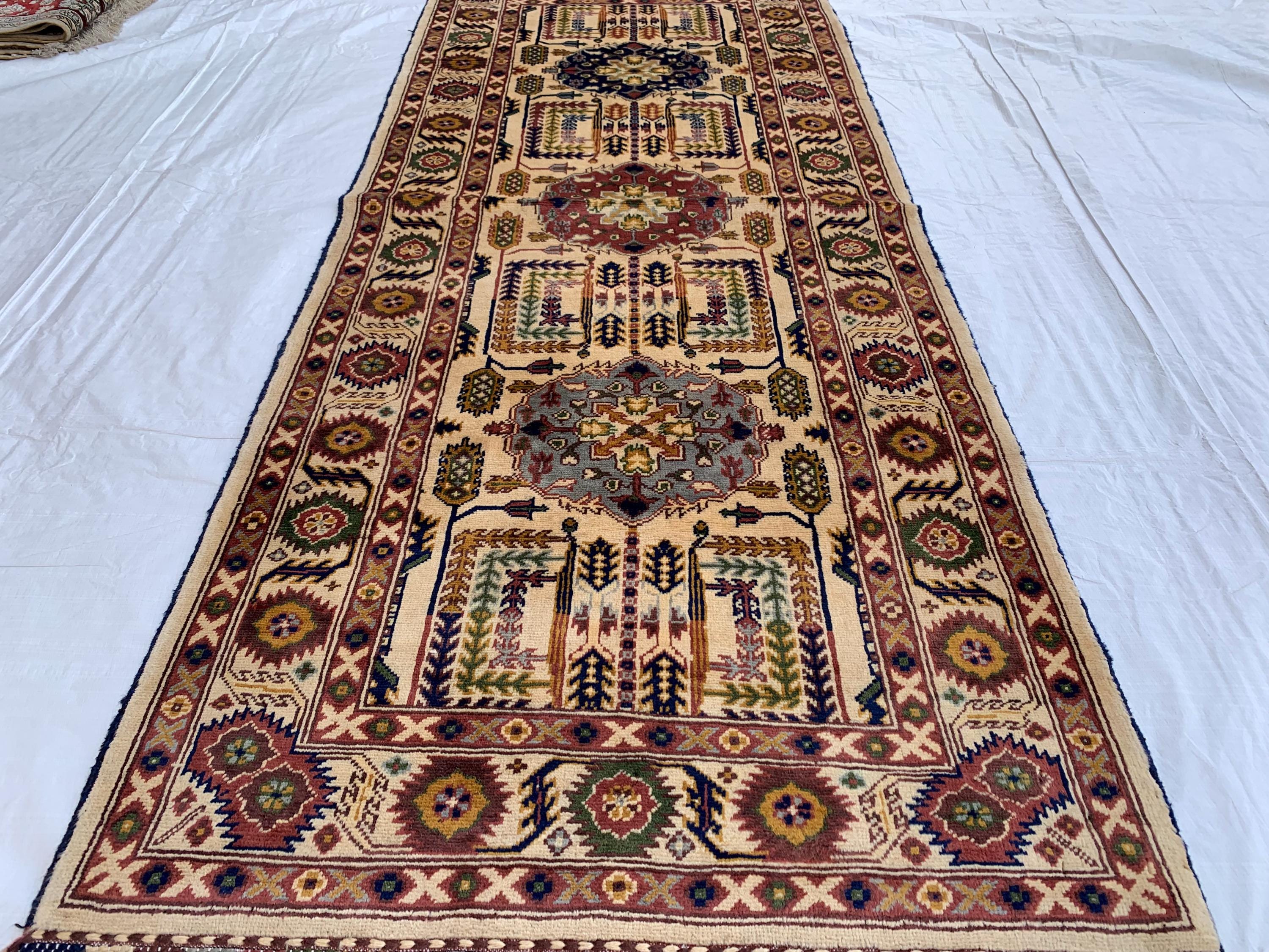 7x3 Handmade Afghan Gandum Naksha Runner Rug Wool Hallway Rug | Boho Tribal Carpet | Oriental Long Runner | Rustic Home Decor 7.1x2.7 ft