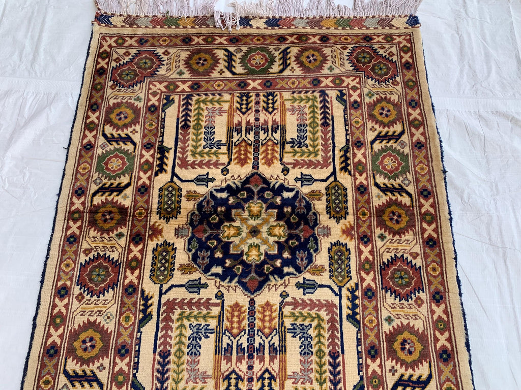 7x3 Handmade Afghan Gandum Naksha Runner Rug Wool Hallway Rug | Boho Tribal Carpet | Oriental Long Runner | Rustic Home Decor 7.1x2.7 ft