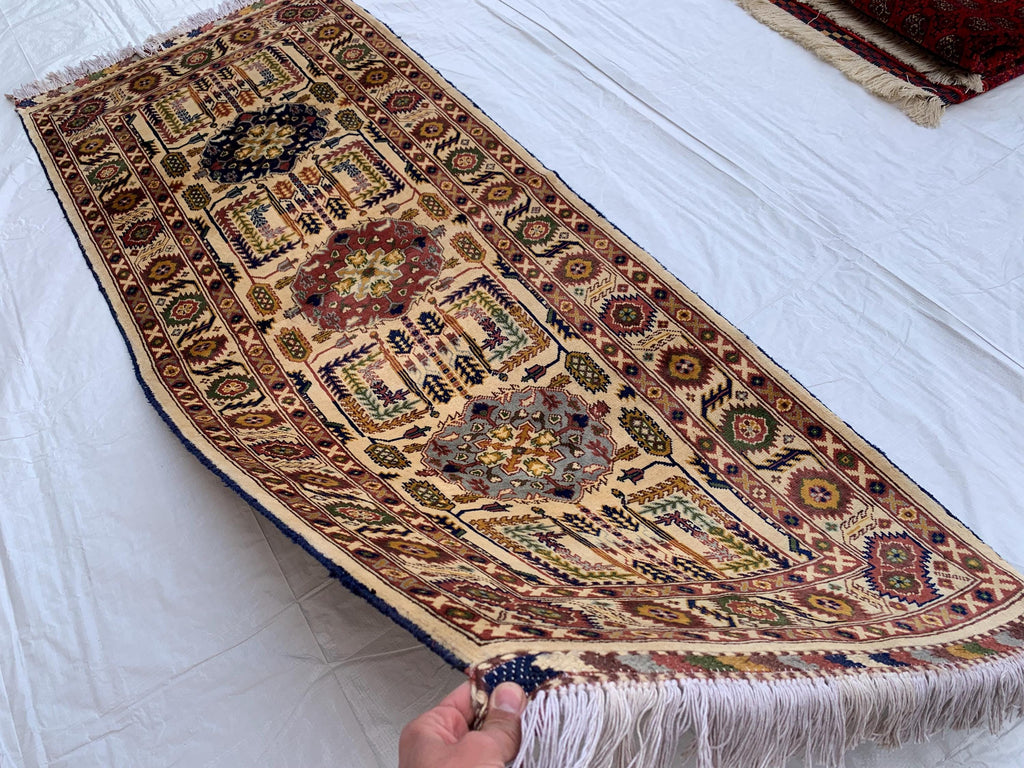 7x3 Handmade Afghan Gandum Naksha Runner Rug Wool Hallway Rug | Boho Tribal Carpet | Oriental Long Runner | Rustic Home Decor 7.1x2.7 ft