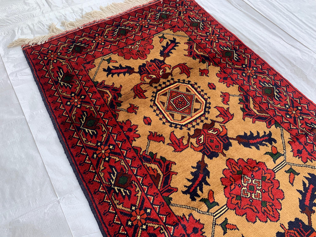 7x3 Handmade Afghan Gul Naksha Runner Rug | Wool Hallway Rug | Boho Tribal Carpet | Oriental Long Runner | Rustic Home Decor 6.6x2.8 ft