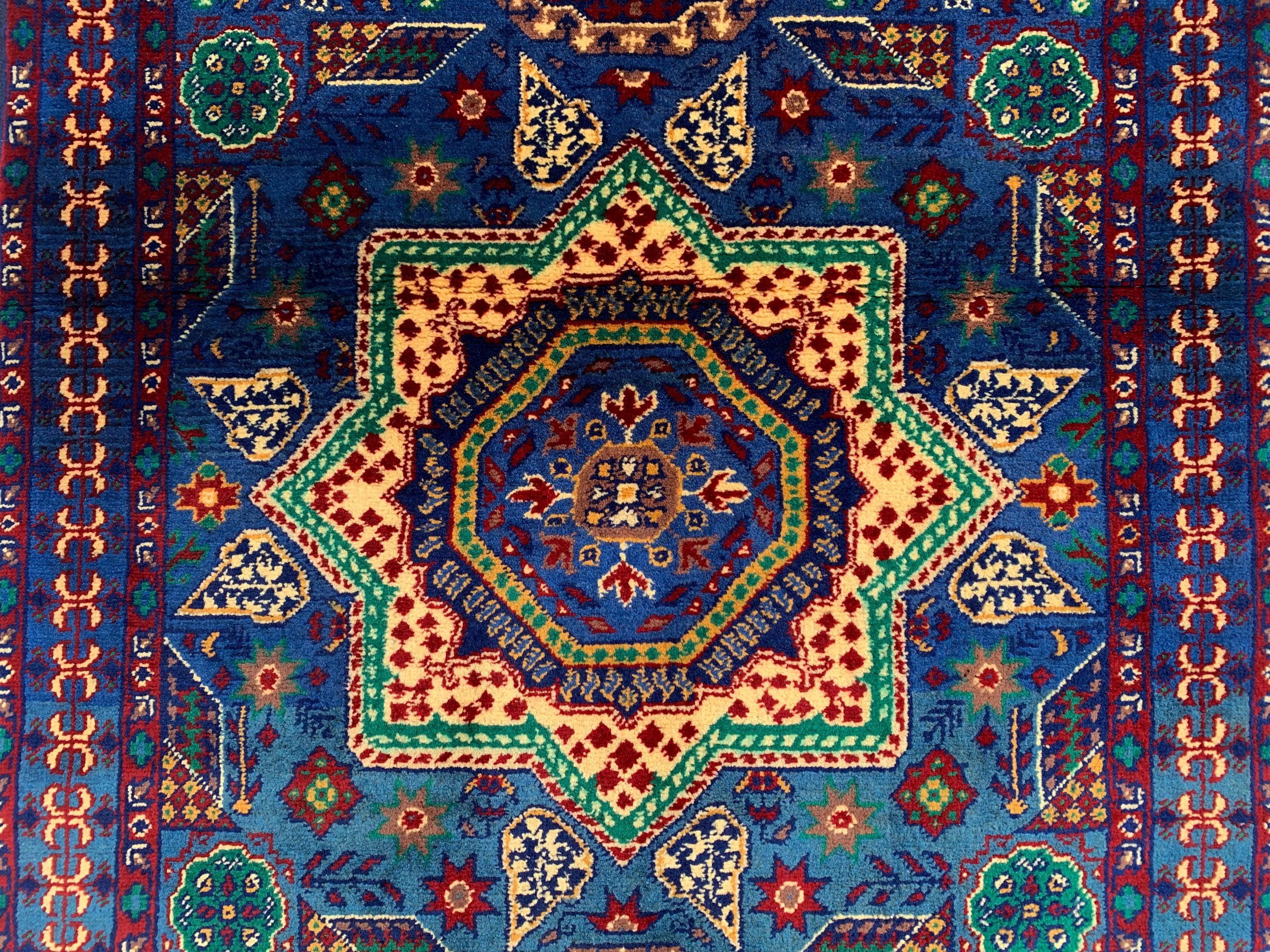 7x3 Handmade Afghan Navy Blue Sitara Naksha Runner | Wool Tribal Hallway Rug | Oriental Runner | Boho Home Decor Carpet 6.7x2.8 ft