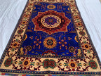 5x3 Handmade Afghan Navy Blue Beljik Sitara Naksha Runner | Wool Tribal Hallway Rug | Oriental Runner | Boho Home Decor Carpet 4.9x3.4 ft