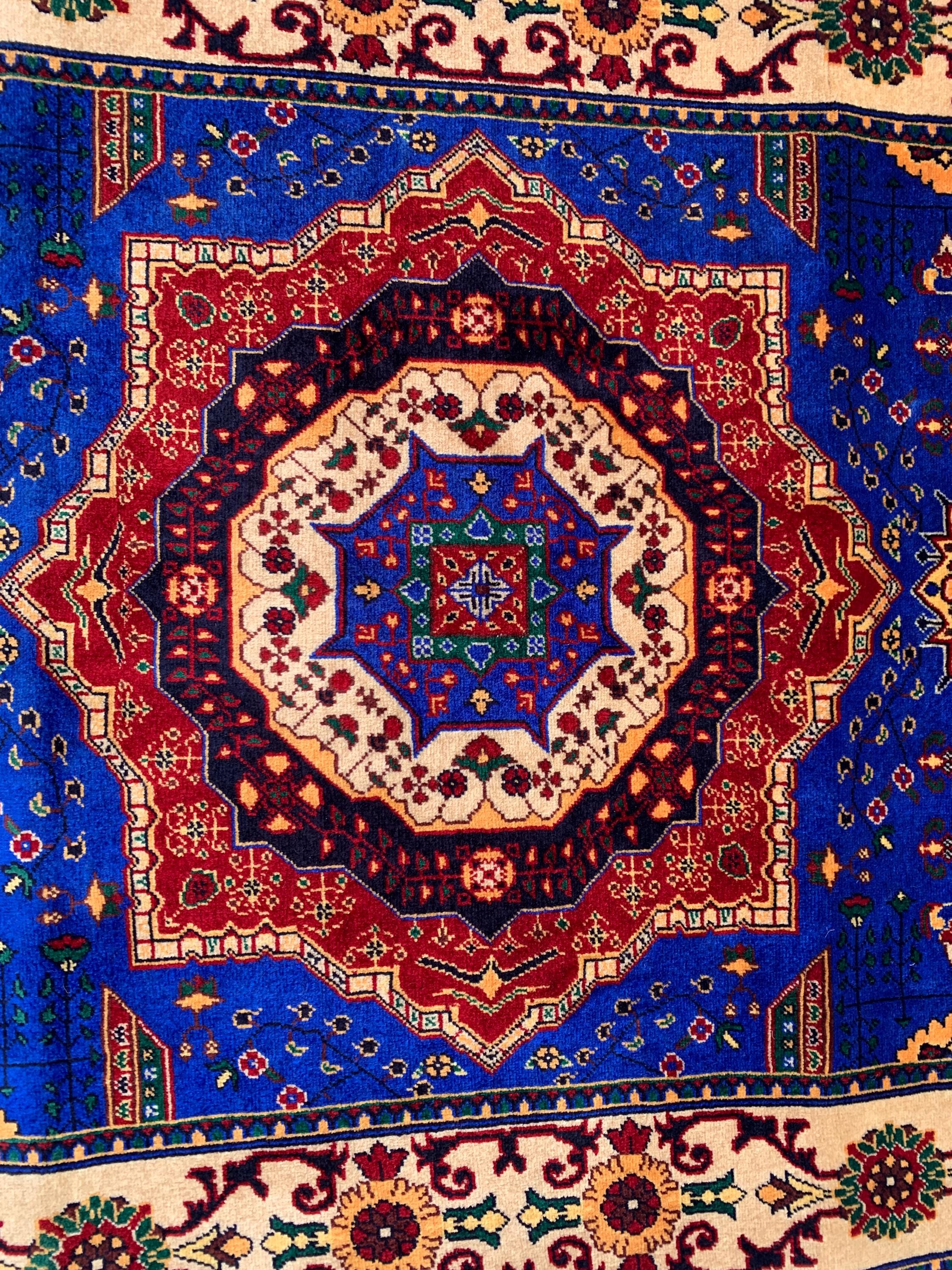 5x3 Handmade Afghan Navy Blue Beljik Sitara Naksha Runner | Wool Tribal Hallway Rug | Oriental Runner | Boho Home Decor Carpet 4.9x3.4 ft