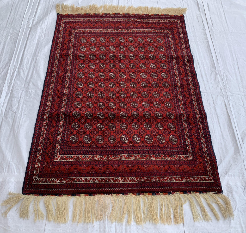 5x3 Handmade Small Red Beljik Khwaja Roshnai Rug | Afghan Tribal Carpet | Red Handwoven Oriental Rug | Boho Decorative Rug, 4.6x3.3 ft