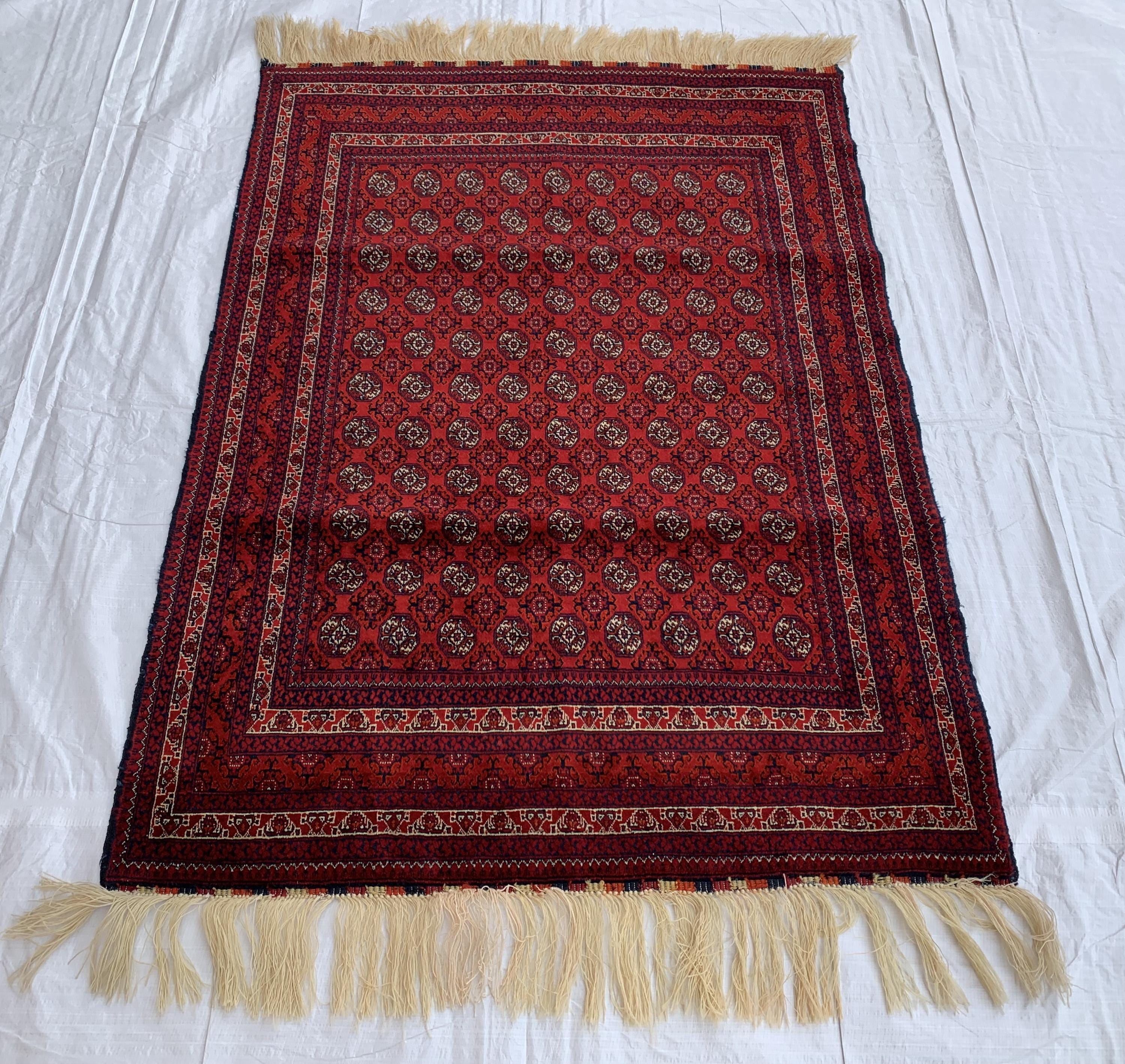 5x3 Handmade Small Red Beljik Khwaja Roshnai Rug | Afghan Tribal Carpet | Red Handwoven Oriental Rug | Boho Decorative Rug, 4.6x3.3 ft