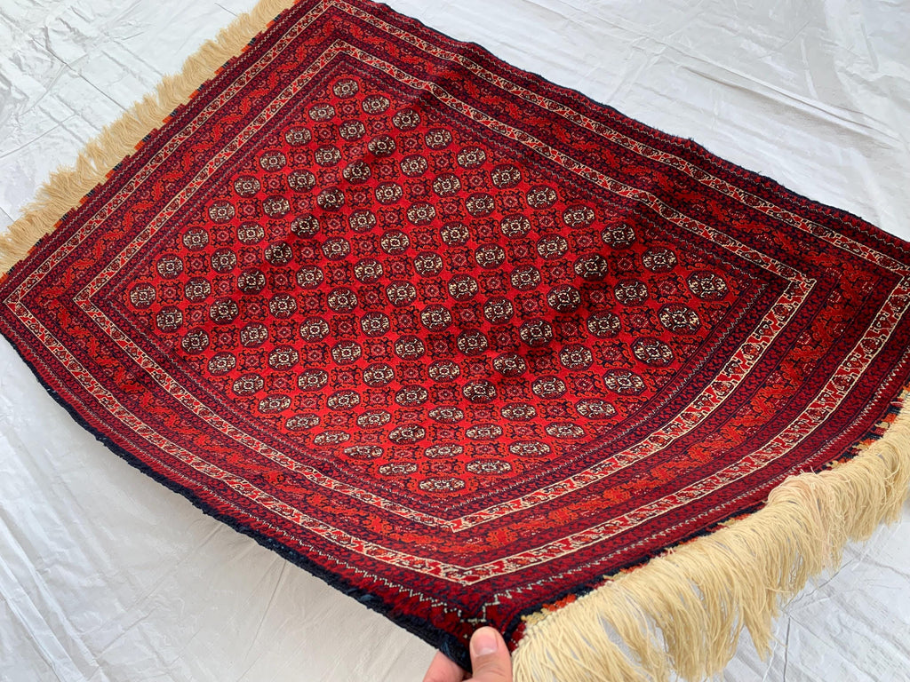 5x3 Handmade Small Red Beljik Khwaja Roshnai Rug | Afghan Tribal Carpet | Red Handwoven Oriental Rug | Boho Decorative Rug, 4.6x3.3 ft