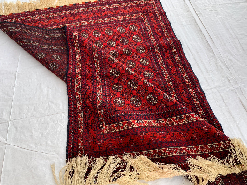 5x3 Handmade Small Red Beljik Khwaja Roshnai Rug | Afghan Tribal Carpet | Red Handwoven Oriental Rug | Boho Decorative Rug, 4.6x3.3 ft