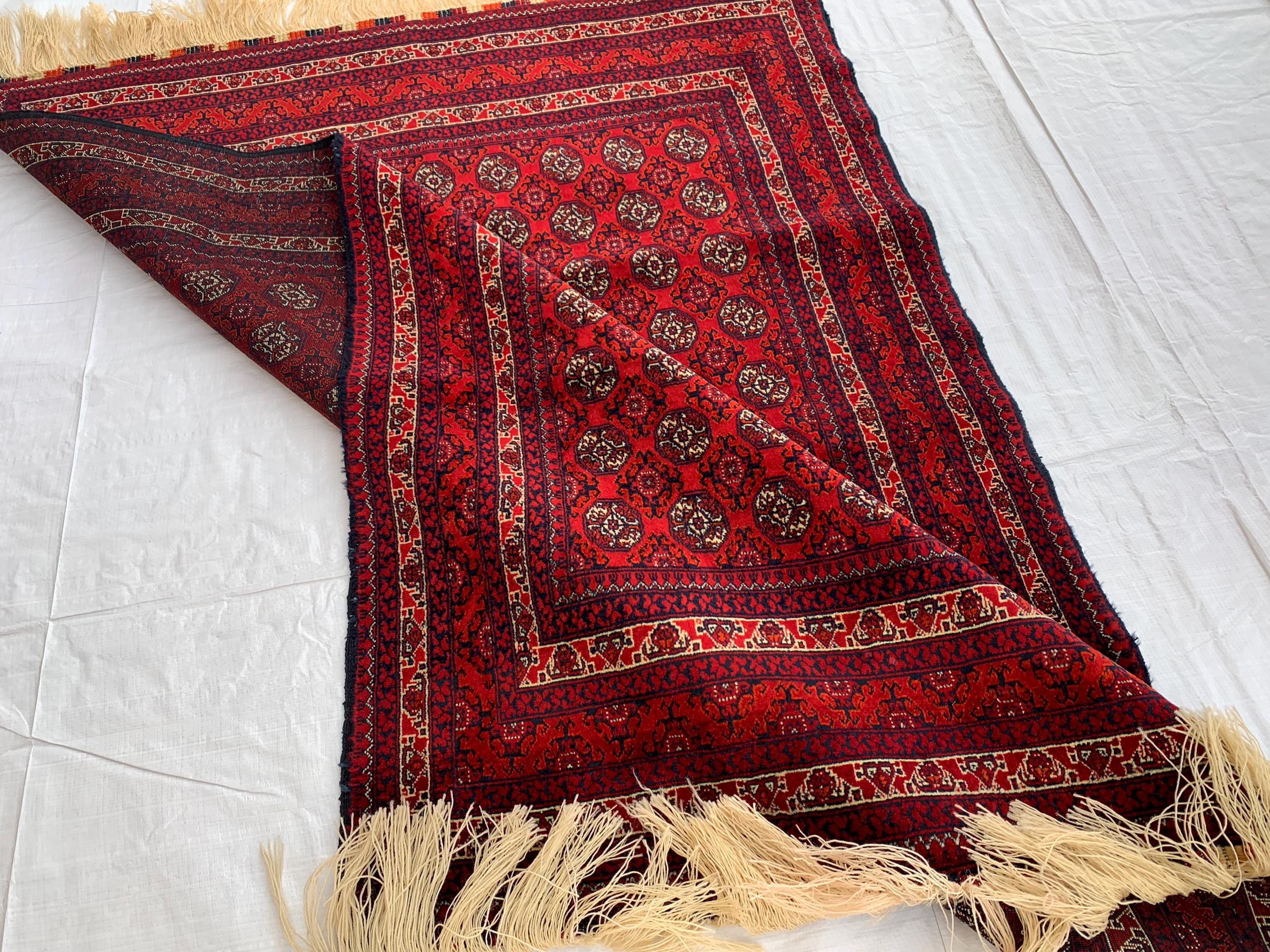 5x3 Handmade Small Red Beljik Khwaja Roshnai Rug | Afghan Tribal Carpet | Red Handwoven Oriental Rug | Boho Decorative Rug, 4.6x3.3 ft