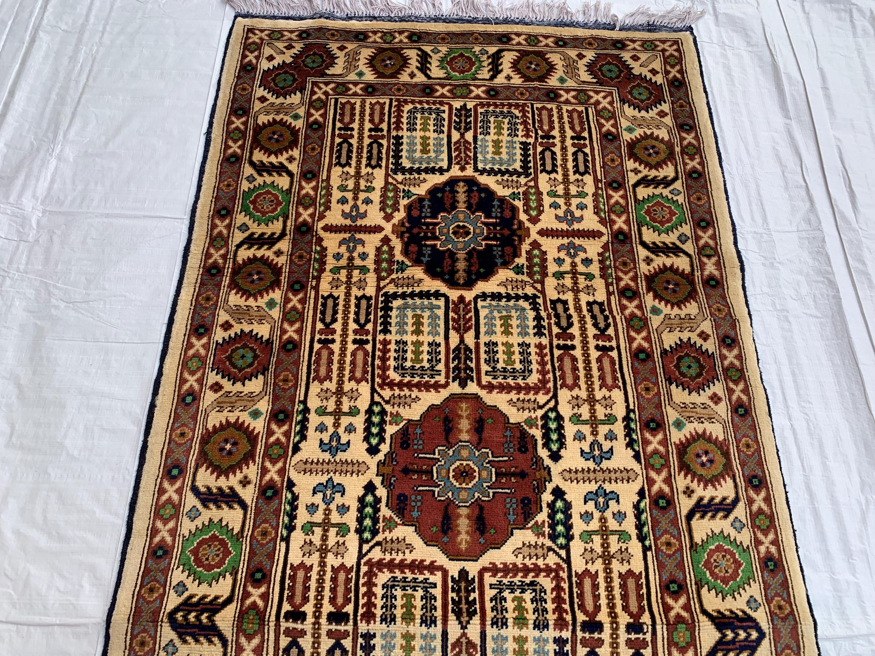 7x3 Handmade Afghan Gandum Naksha Runner Rug | Wool Hallway Rug | Boho Tribal Carpet | Oriental Medium Runner | Rustic Home Decor 6.9x3.2 ft