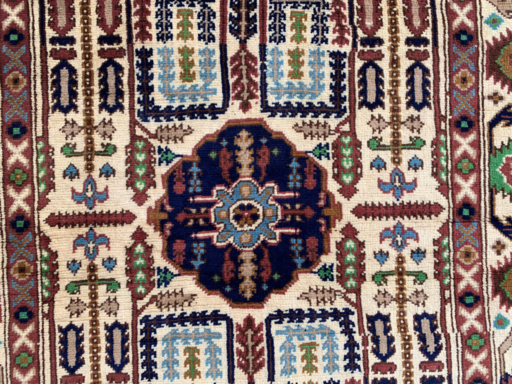 7x3 Handmade Afghan Gandum Naksha Runner Rug | Wool Hallway Rug | Boho Tribal Carpet | Oriental Medium Runner | Rustic Home Decor 6.9x3.2 ft