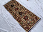 7x3 Handmade Afghan Gandum Naksha Runner Rug | Wool Hallway Rug | Boho Tribal Carpet | Oriental Medium Runner | Rustic Home Decor 6.9x3.2 ft