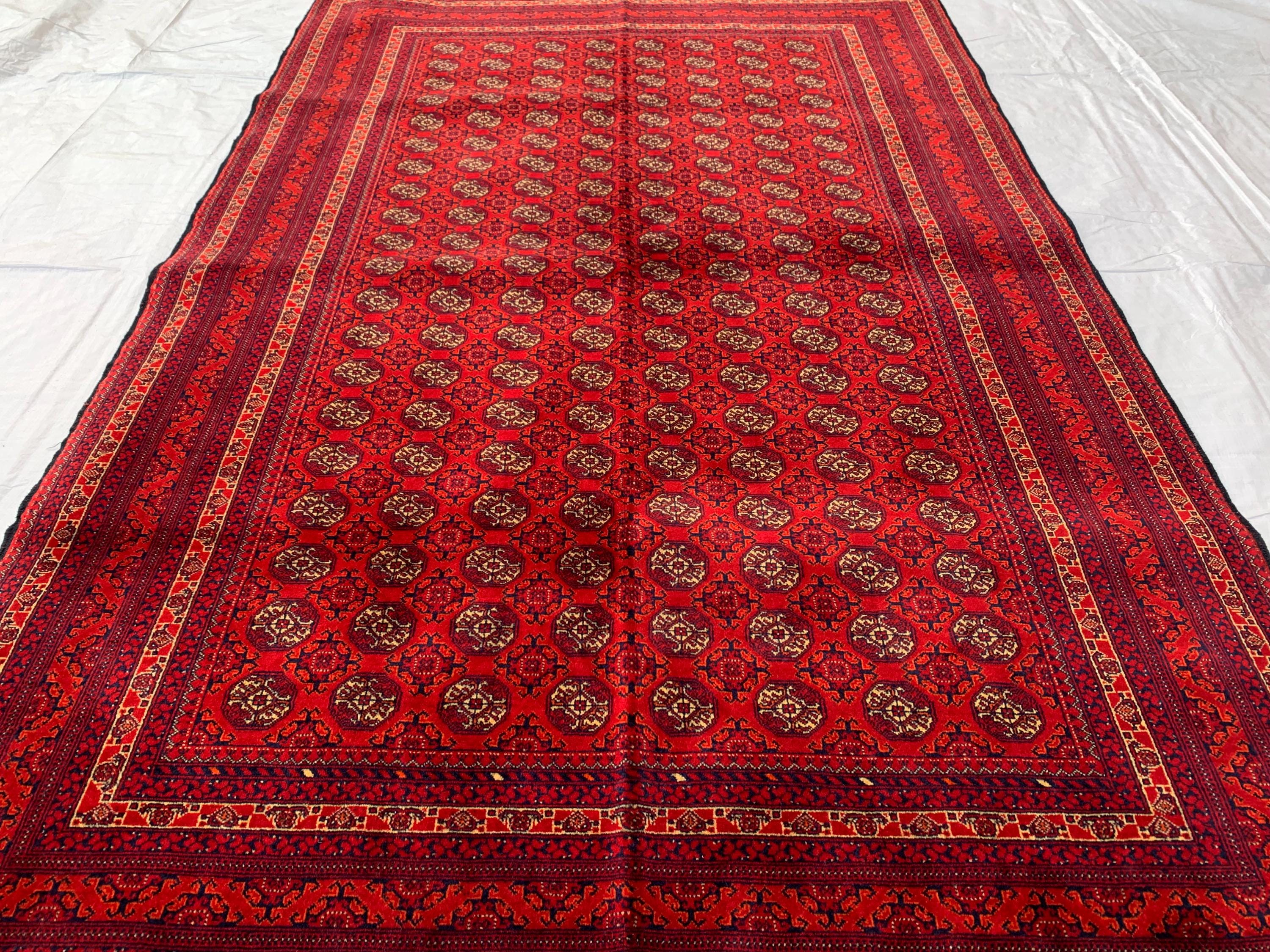 6x4 Handmade Medium Size Red Beljik Khwaja Roshnai Rug | Afghan Tribal Carpet | Red Handwoven Oriental Rug | Boho Decorative Rug, 6.4x4.1 ft