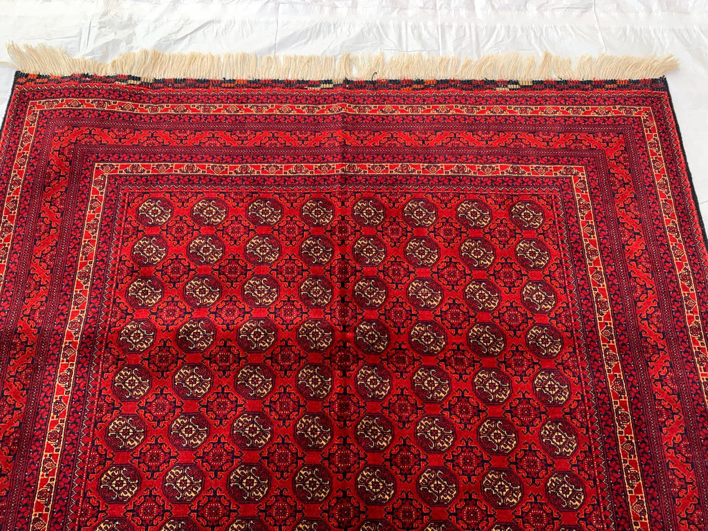 6x4 Handmade Medium Size Red Beljik Khwaja Roshnai Rug | Afghan Tribal Carpet | Red Handwoven Oriental Rug | Boho Decorative Rug, 6.4x4.1 ft