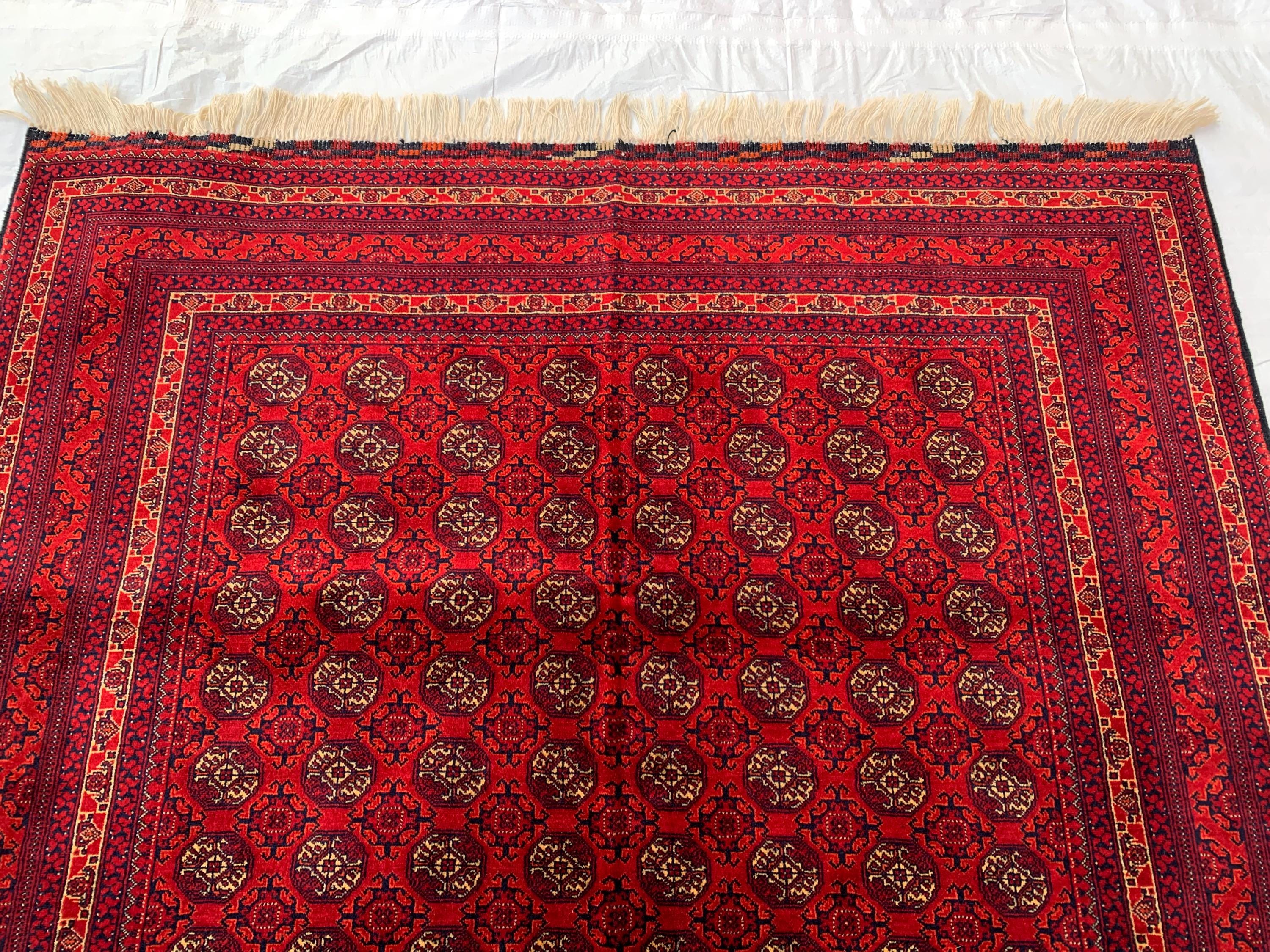 6x4 Handmade Medium Size Red Beljik Khwaja Roshnai Rug | Afghan Tribal Carpet | Red Handwoven Oriental Rug | Boho Decorative Rug, 6.4x4.1 ft