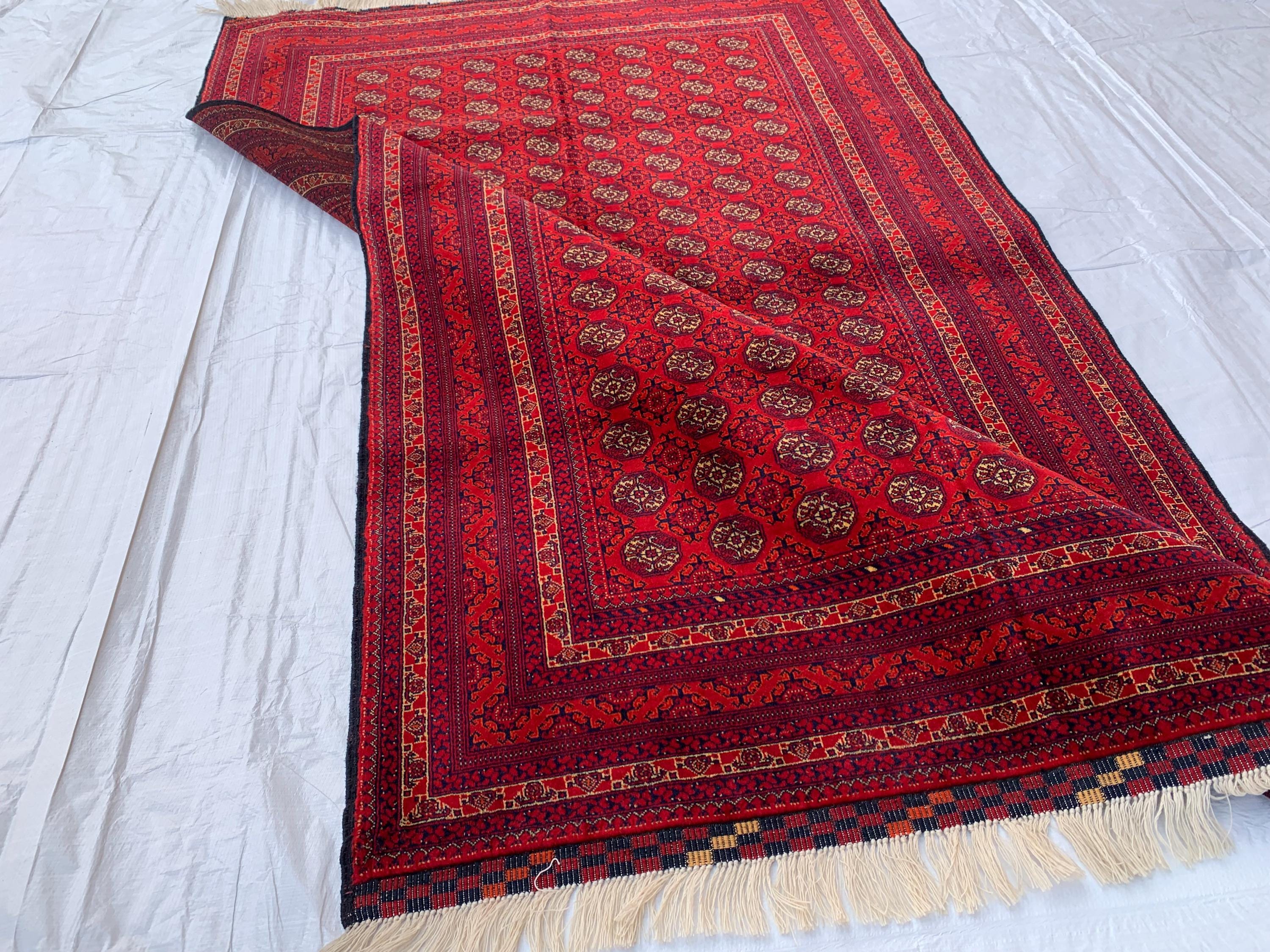 6x4 Handmade Medium Size Red Beljik Khwaja Roshnai Rug | Afghan Tribal Carpet | Red Handwoven Oriental Rug | Boho Decorative Rug, 6.4x4.1 ft