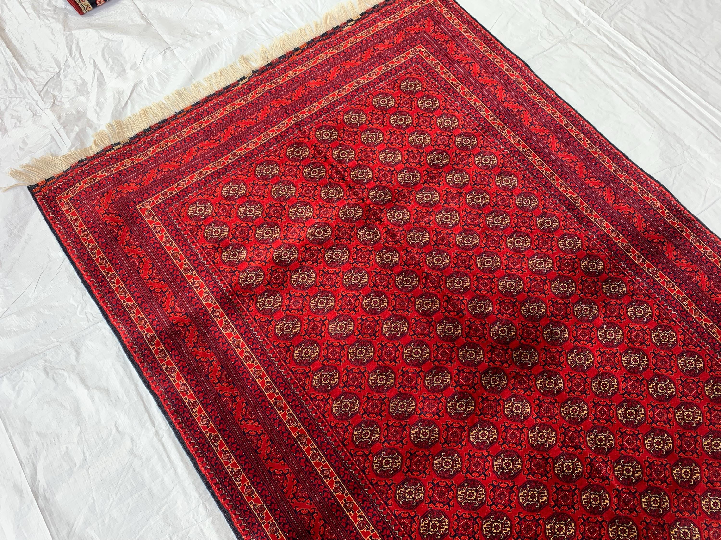 6x4 Handmade Medium Size Red Beljik Khwaja Roshnai Rug | Afghan Tribal Carpet | Red Handwoven Oriental Rug | Boho Decorative Rug, 6.4x4.1 ft