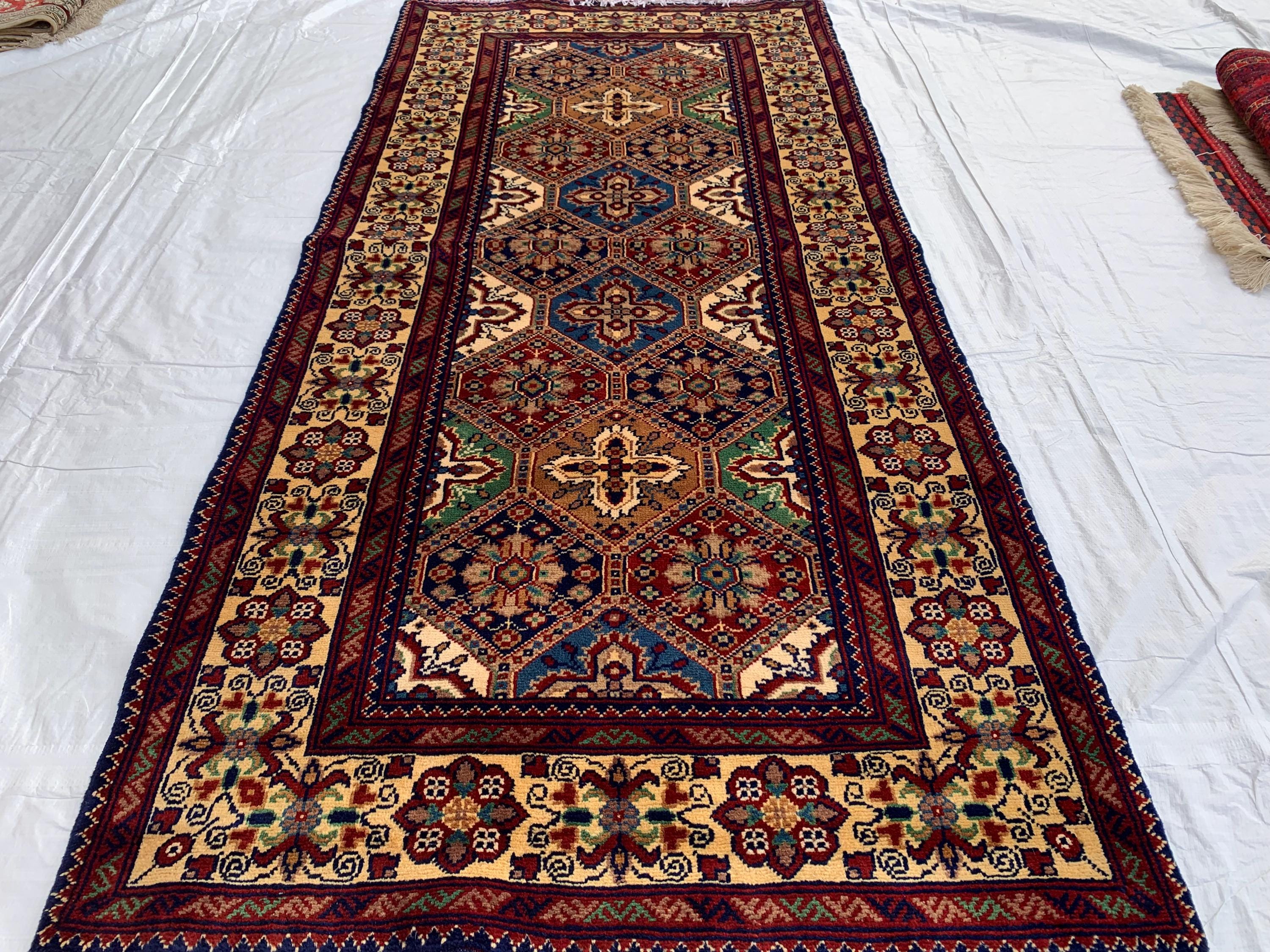 7x3 Handmade Afghan Kashi Runner Rug | Vintage Wool Hallway Rug | Boho Tribal Carpet | Oriental Long Runner | Rustic Home Decor 6.6x3.0 ft