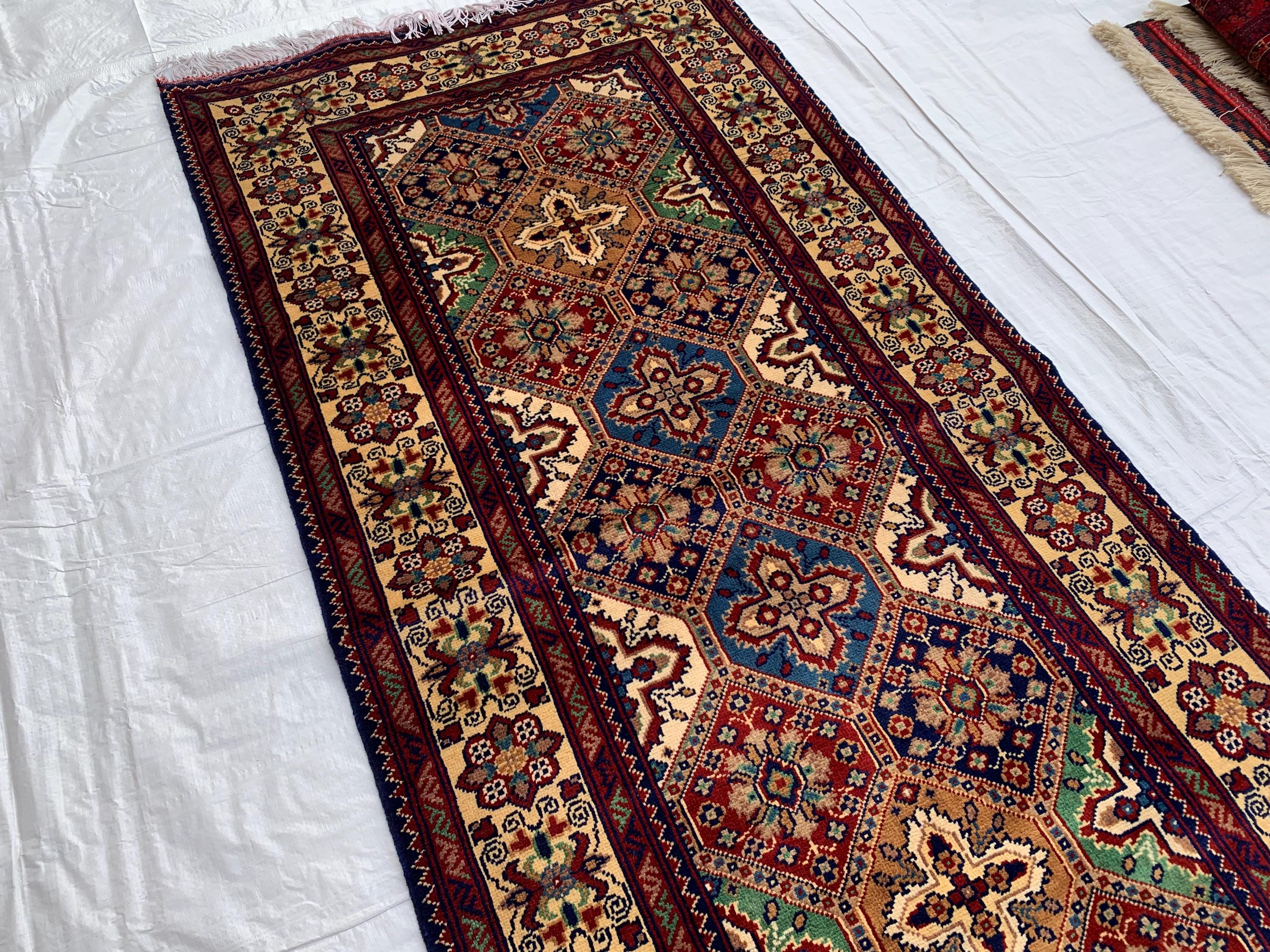 7x3 Handmade Afghan Kashi Runner Rug | Vintage Wool Hallway Rug | Boho Tribal Carpet | Oriental Long Runner | Rustic Home Decor 6.6x3.0 ft