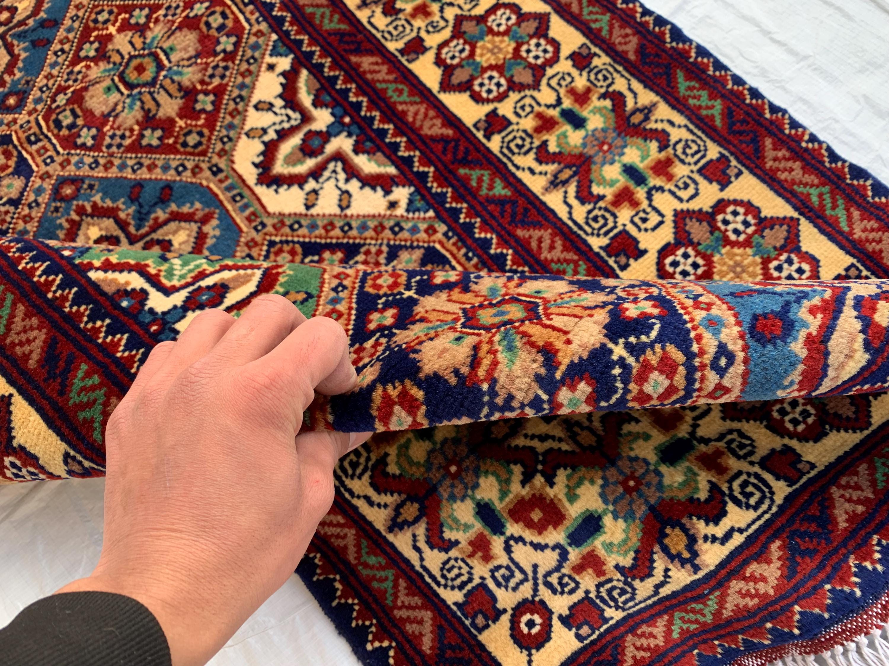 7x3 Handmade Afghan Kashi Runner Rug | Vintage Wool Hallway Rug | Boho Tribal Carpet | Oriental Long Runner | Rustic Home Decor 6.6x3.0 ft