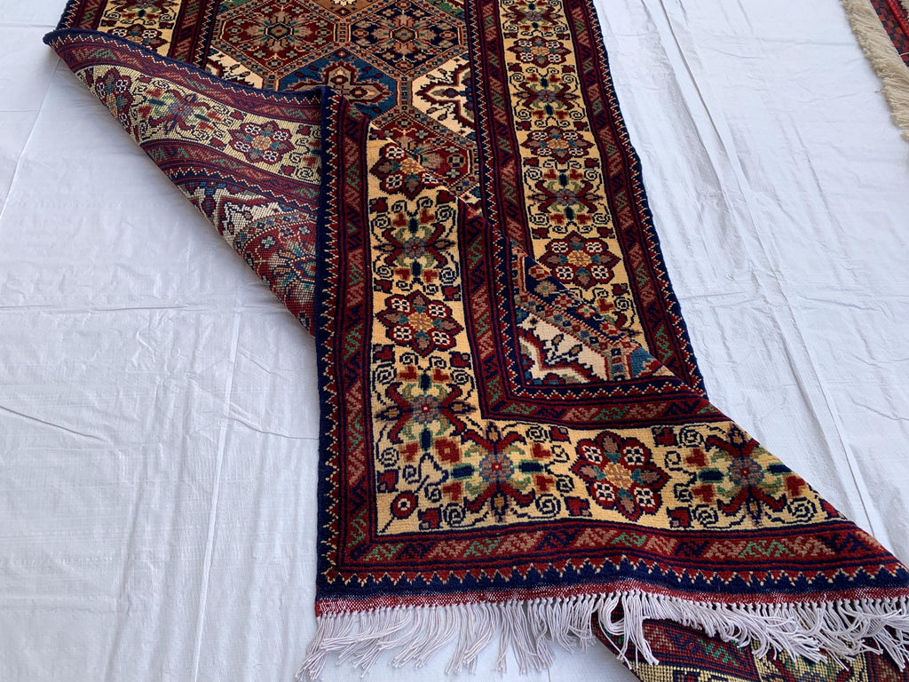 7x3 Handmade Afghan Kashi Runner Rug | Vintage Wool Hallway Rug | Boho Tribal Carpet | Oriental Long Runner | Rustic Home Decor 6.6x3.0 ft