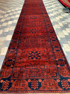13x3 Vintage Bukhara Runner Rug Hand knotted Wool, Tribal Afghan Hallway Carpet, Collectible Rare Item, Hallway Runner 12.5x2.6 ft
