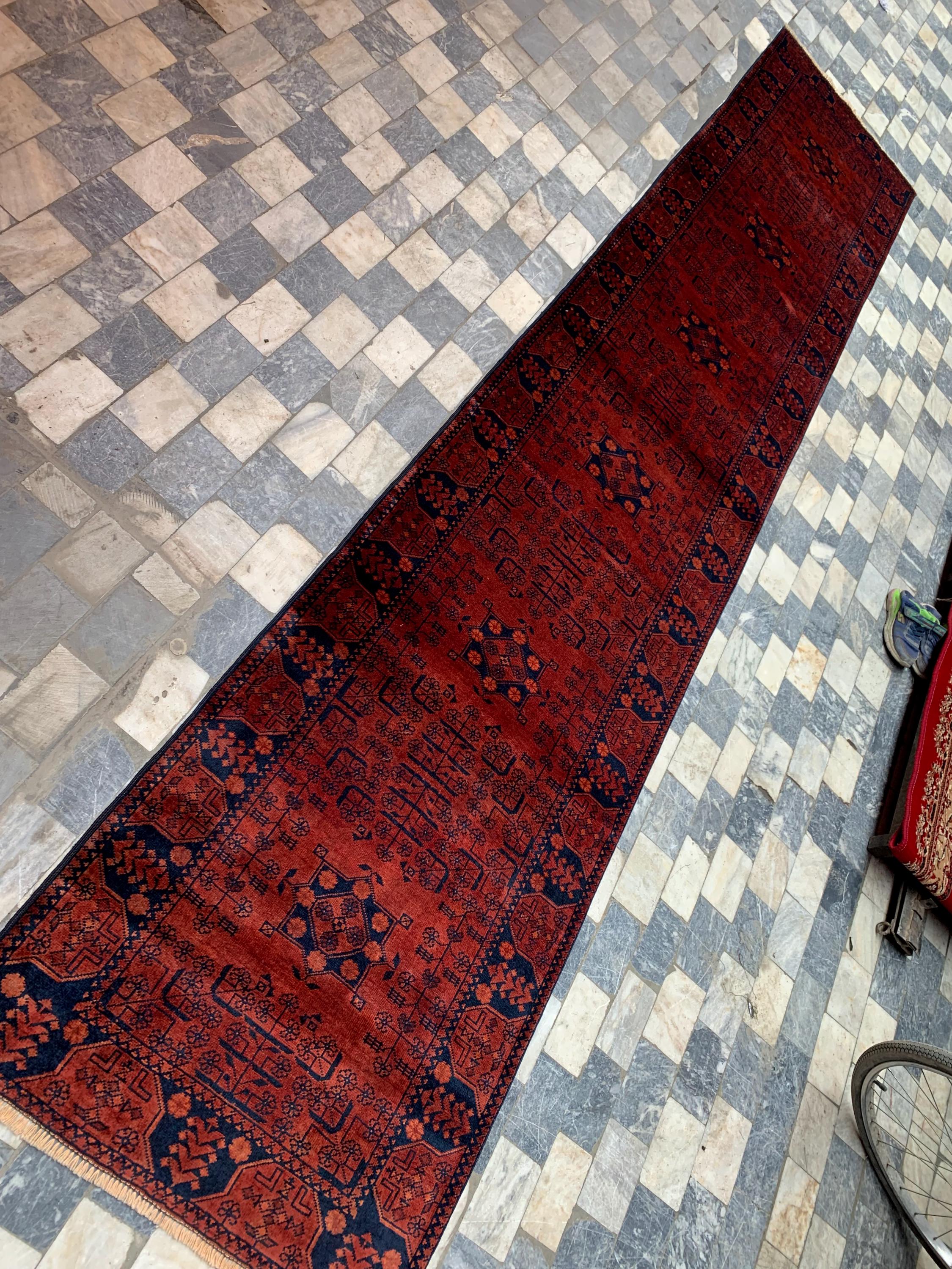 13x3 Vintage Bukhara Runner Rug Hand knotted Wool, Tribal Afghan Hallway Carpet, Collectible Rare Item, Hallway Runner 12.5x2.6 ft
