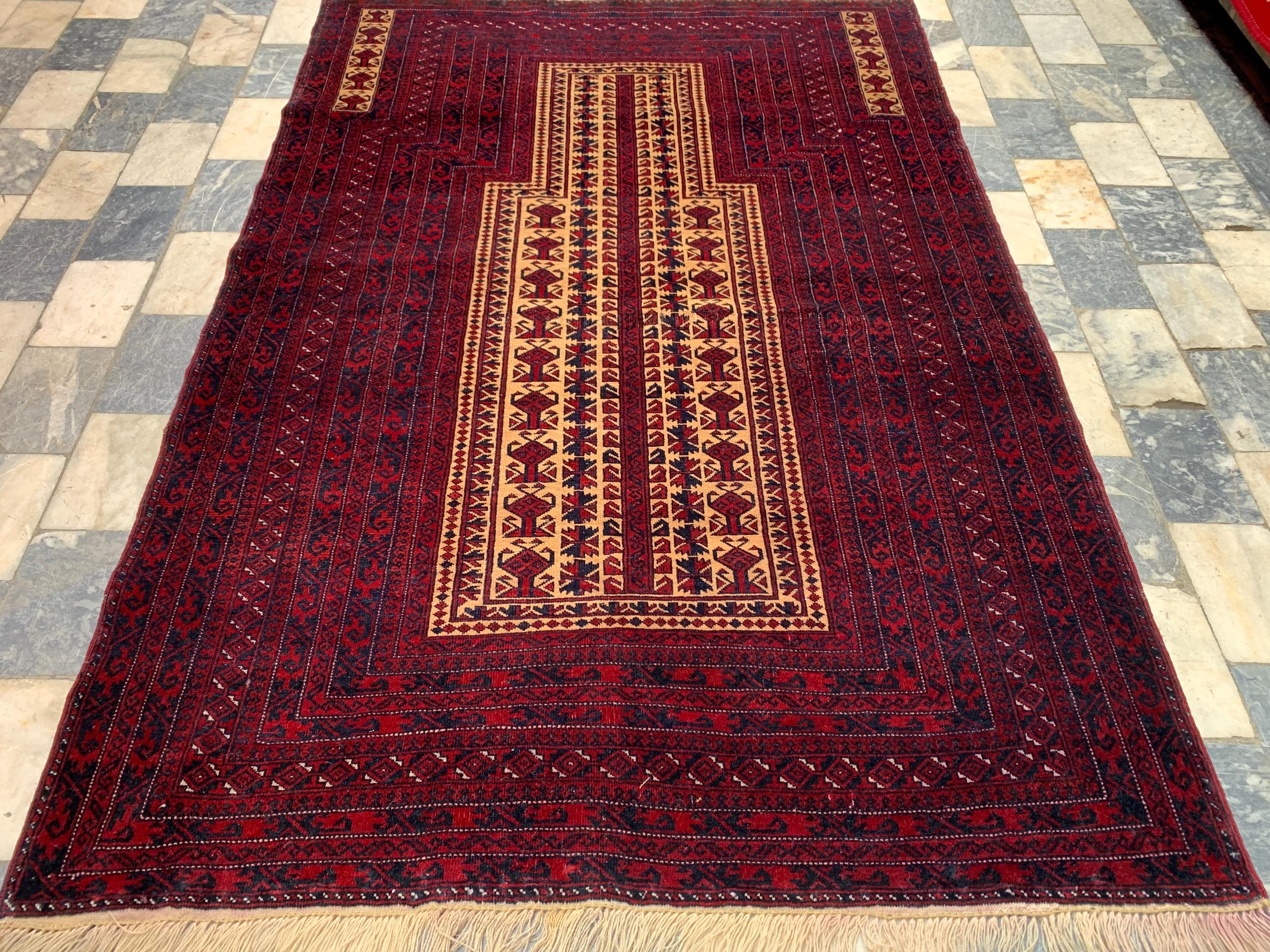 5x3 Handmade Vintage Prayer Mat Islamic Rug | Muslim Prayer Rug | Collectible Item Islamic Gift, Wall Hanging Rug 4.8x3.2 ft