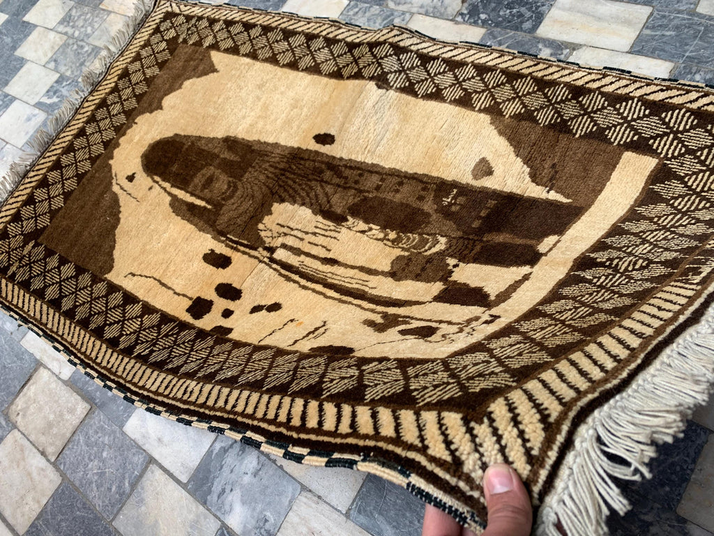 Bamyan Buddha Statue Design 4.3x2.7 ft Handmade Afghan Rug - Unique Vintage Wool Carpet, Wall Hanging Rug, Collectible item