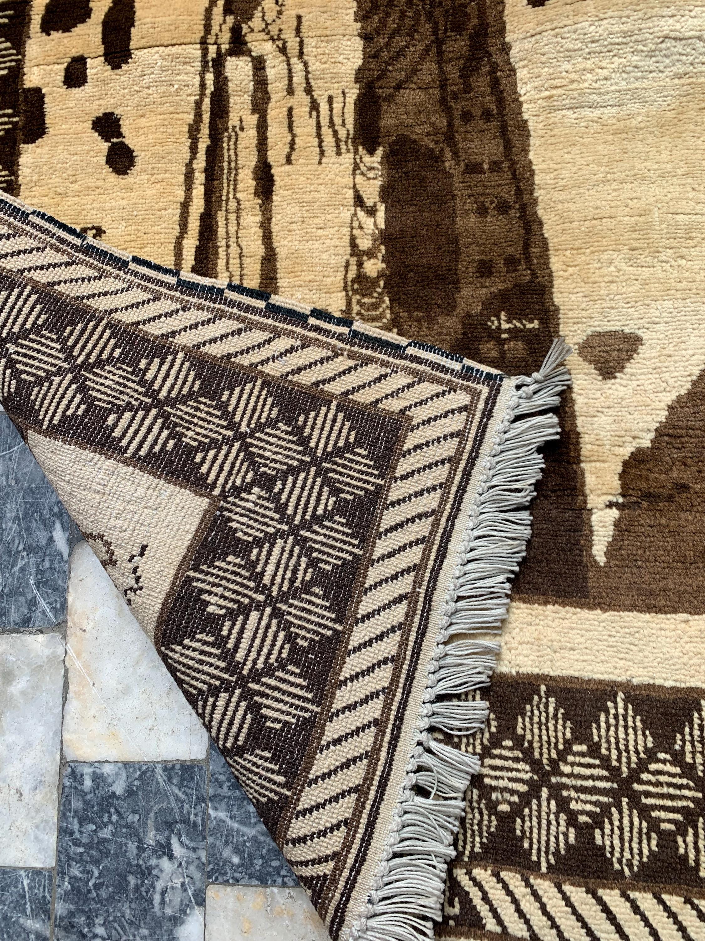 Bamyan Buddha Statue Design 4.3x2.7 ft Handmade Afghan Rug - Unique Vintage Wool Carpet, Wall Hanging Rug, Collectible item