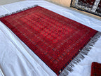 Collectible Rug, 80-Year-Old Tribal Waziri Vintage Rug Handwoven Afghan Carpet 9.6x6.5 ft, Authentic Traditional Design, Red Area Rug, 7x10