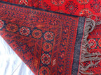 Collectible Rug, 80-Year-Old Tribal Waziri Vintage Rug Handwoven Afghan Carpet 9.6x6.5 ft, Authentic Traditional Design, Red Area Rug, 7x10