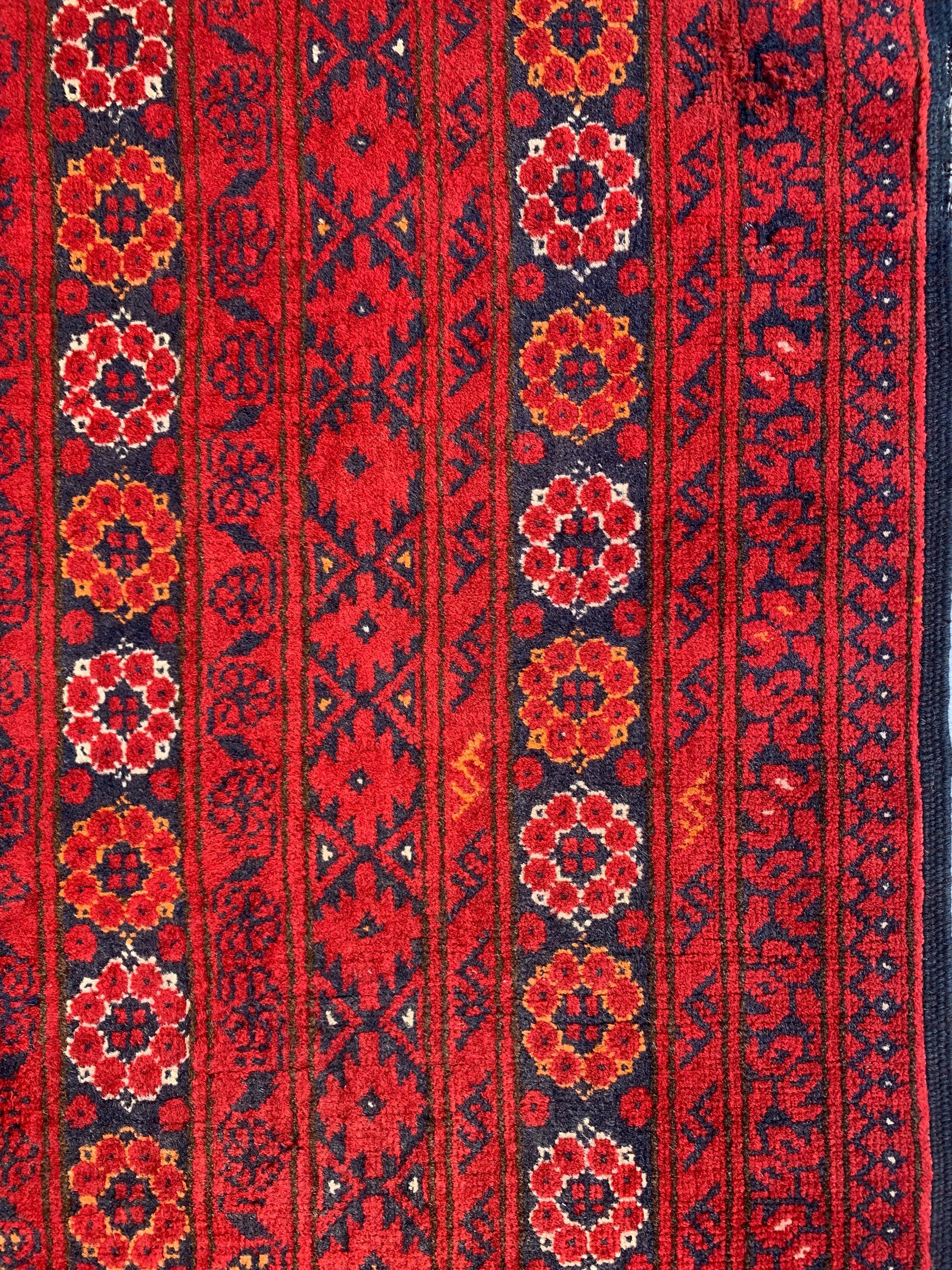 Collectible Rug, 80-Year-Old Tribal Waziri Vintage Rug Handwoven Afghan Carpet 9.6x6.5 ft, Authentic Traditional Design, Red Area Rug, 7x10