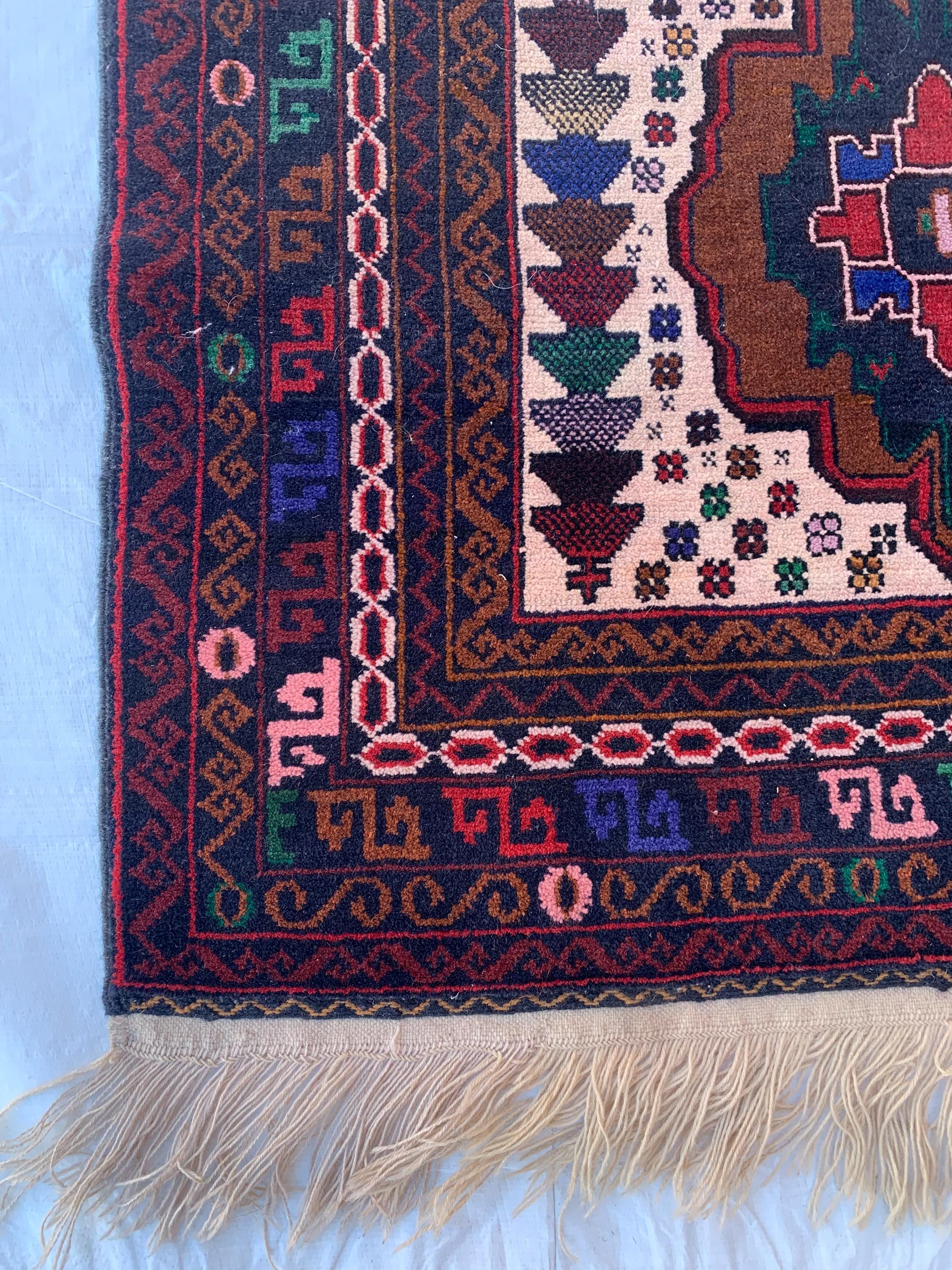 4x3 Baluchi Vintage Small Size Rug 4.4x2.8 ft – Handwoven, Authentic, Traditional Persian, Boho Chic, Home Décor, Handmade Rug