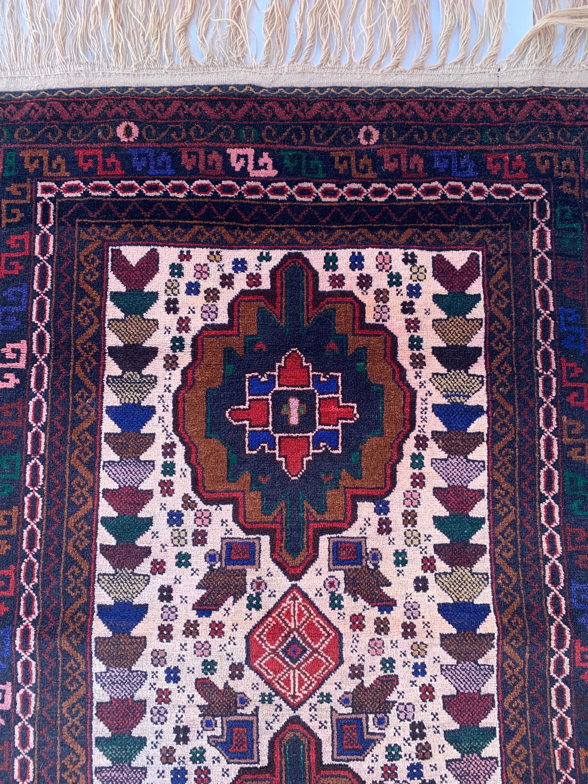 4x3 Baluchi Vintage Small Size Rug 4.4x2.8 ft – Handwoven, Authentic, Traditional Persian, Boho Chic, Home Décor, Handmade Rug