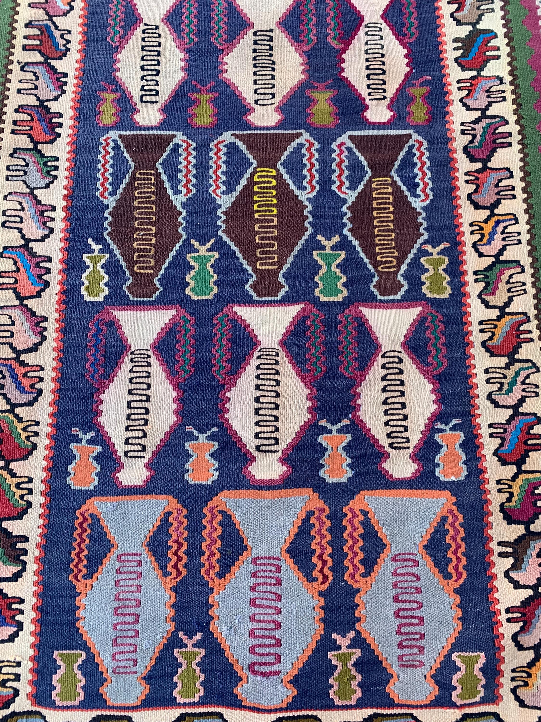 Vintage Flower Pot Kilim 6.1x3.3 ft – Handwoven, Traditional Persian, Boho Chic, Unique Home Décor, Vintage Rug, Farmhouse Rug, Kitchen Rug