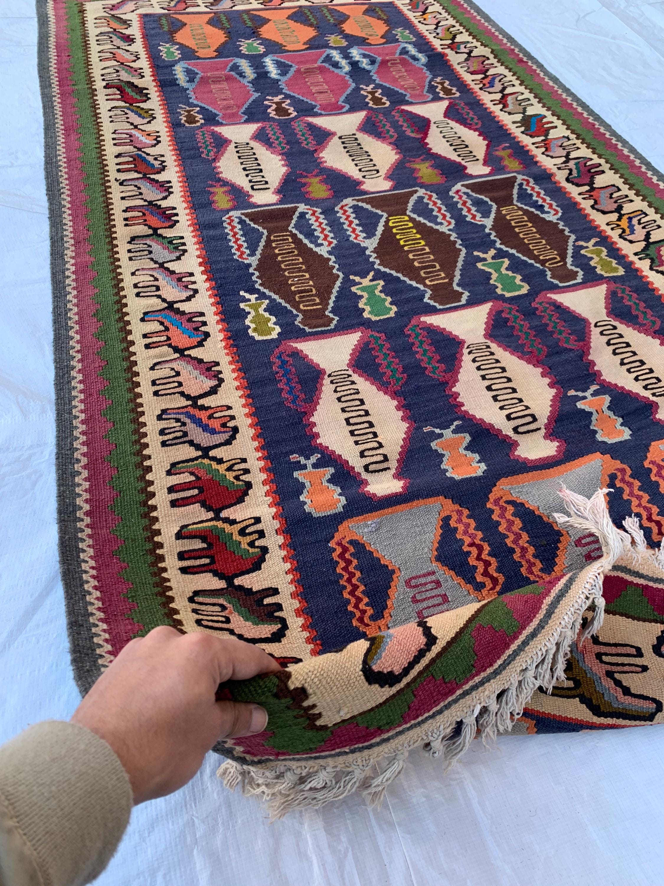 Vintage Flower Pot Kilim 6.1x3.3 ft – Handwoven, Traditional Persian, Boho Chic, Unique Home Décor, Vintage Rug, Farmhouse Rug, Kitchen Rug
