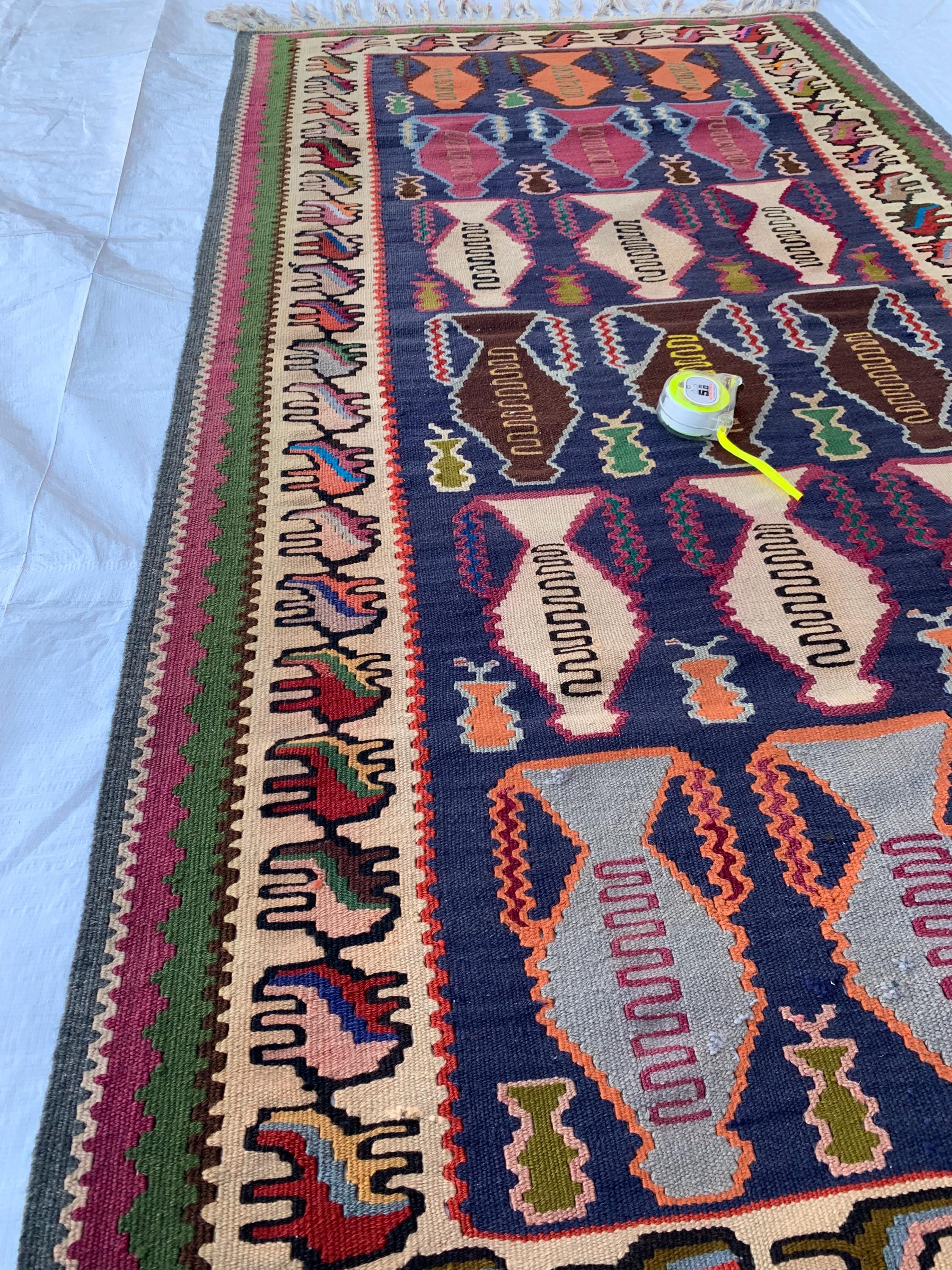 Vintage Flower Pot Kilim 6.1x3.3 ft – Handwoven, Traditional Persian, Boho Chic, Unique Home Décor, Vintage Rug, Farmhouse Rug, Kitchen Rug