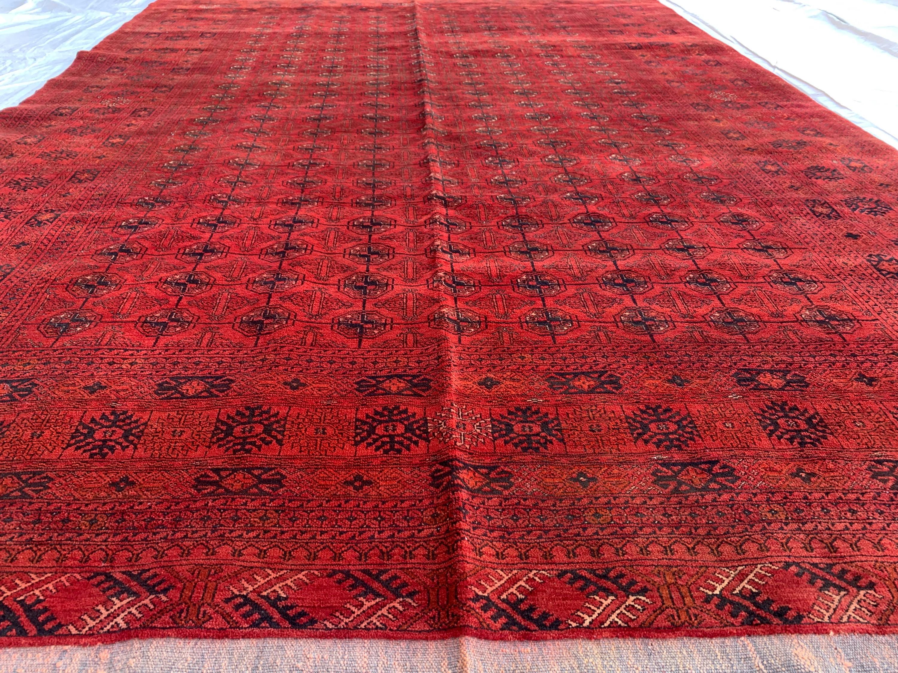 Antique Shak-e-Faryab Rug 9.5x6.6 ft - Handmade Afghan Wool Carpet, Vintage Oriental Area Rug, Bohemian Tribal Decor, Collectible Rare Item