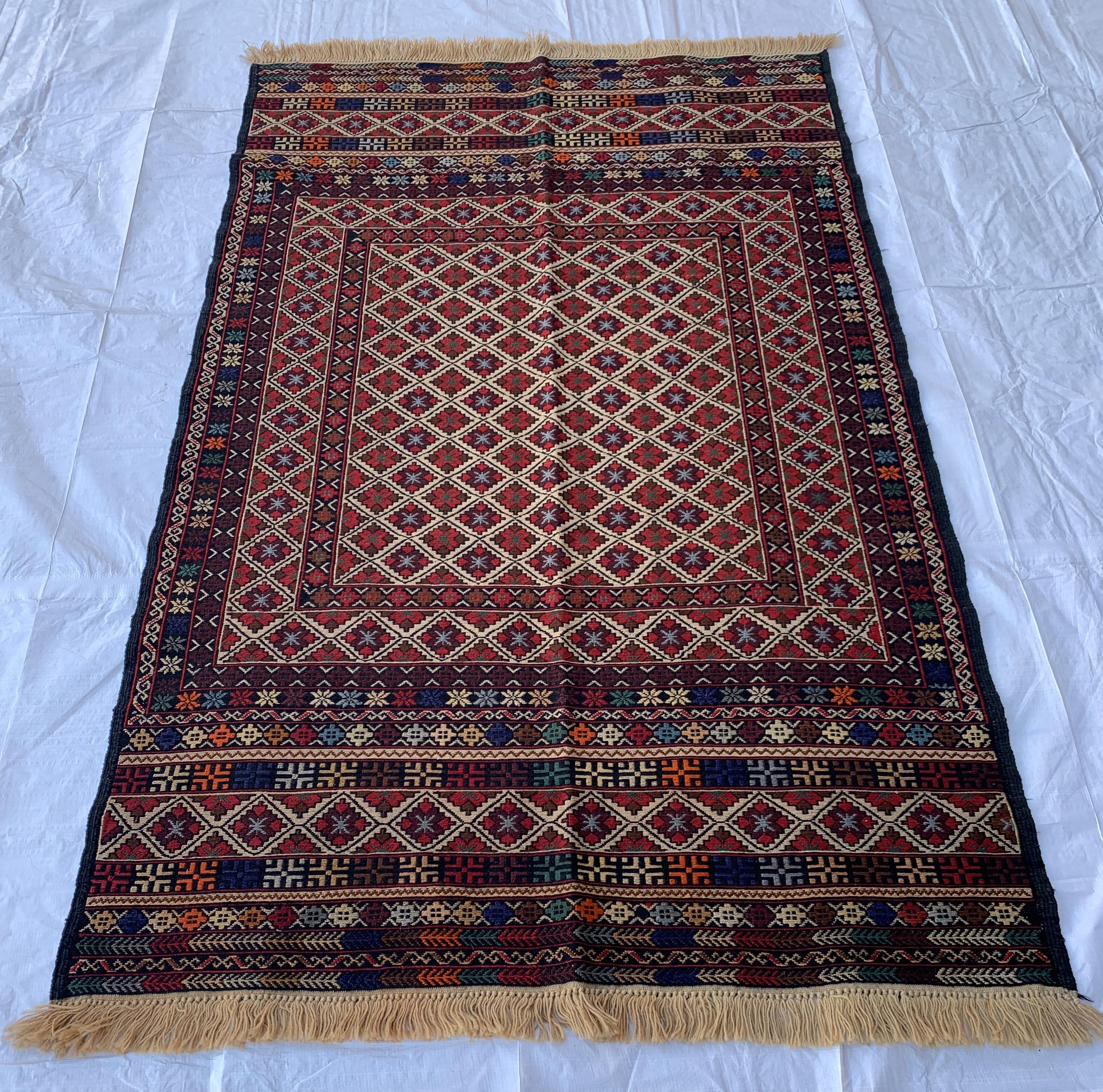 6x4 Vintage Maliki Kilim, Handmade Afghan Wool Rug, Tribal Bohemian Flatweave Carpet, Ethnic Oriental Decor, Collectible Antique 6.2x3.8 ft
