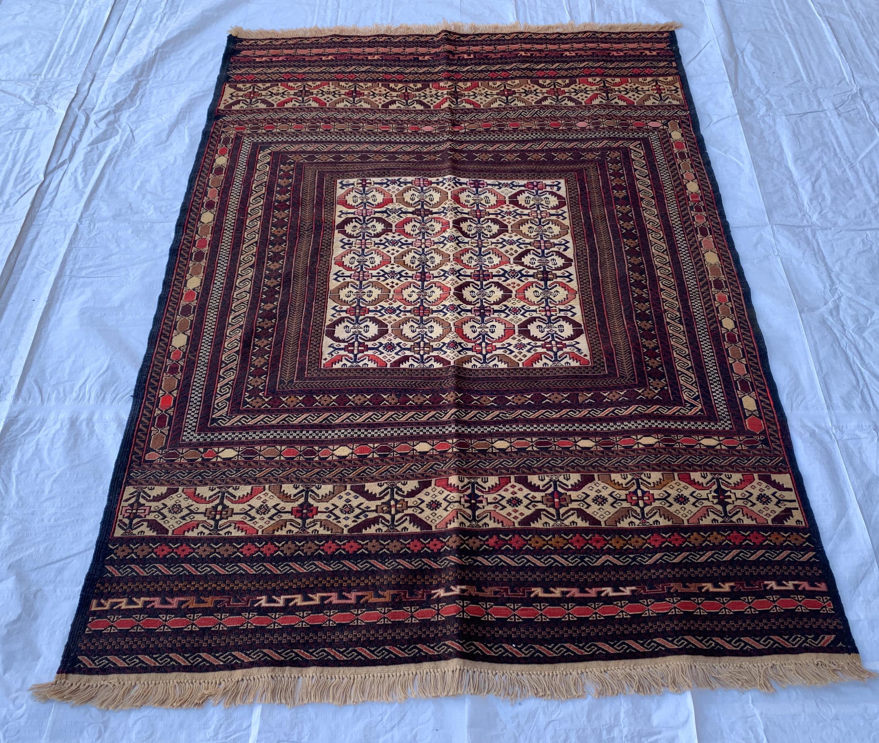 8x6 Vintage Maliki Kilim–Handmade Afghan Wool Rug, Tribal Multicolor Bohemian Flatweave Carpet, Ethnic Oriental Decor, Rare Item 7.8x6.3 ft