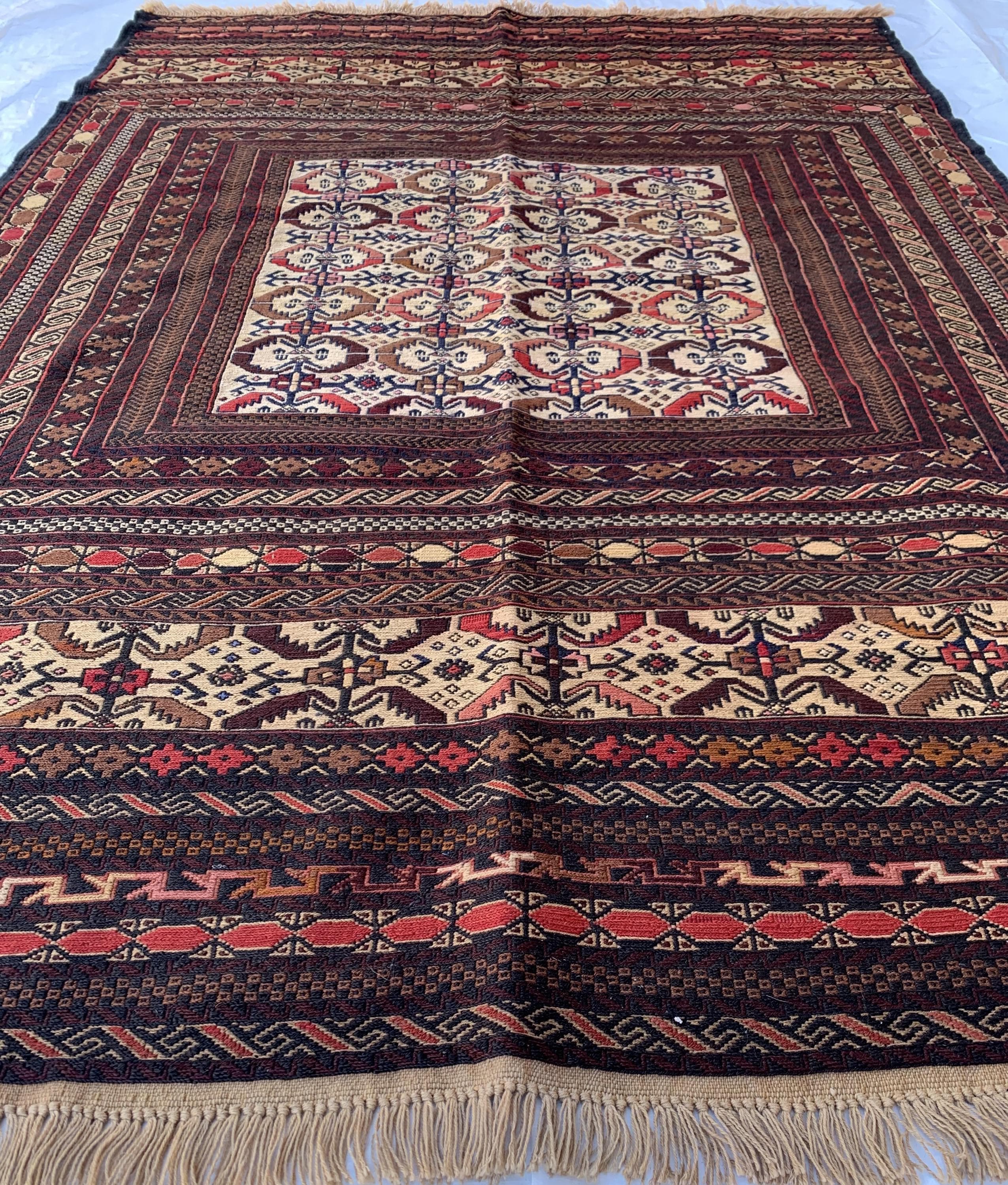 8x6 Vintage Maliki Kilim–Handmade Afghan Wool Rug, Tribal Multicolor Bohemian Flatweave Carpet, Ethnic Oriental Decor, Rare Item 7.8x6.3 ft
