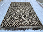 10x7 Handwoven Afghan Vintage Kilim Rug Geometric Tribal Wool Flatweave Carpet in Neutral Tones, Rugs For living Room, Farmhouse Rug 9.5x6.7