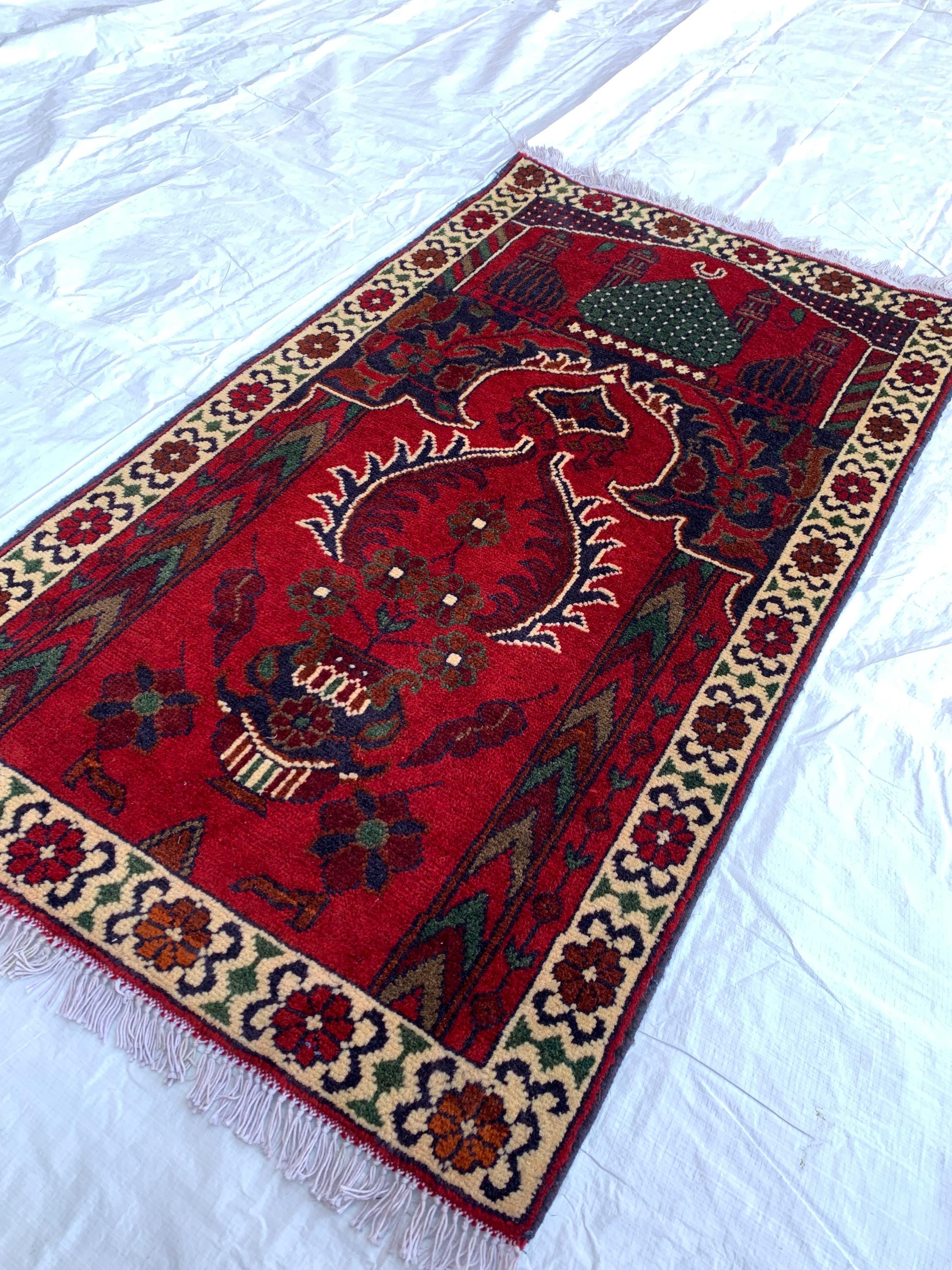 4x2 Handmade Prayer Mat | Islamic Rug | Muslim Prayer Rug | Soft & Luxurious Sajjadah | Turkish Style Janamaz | Islamic Gift 4.1x2.4 ft