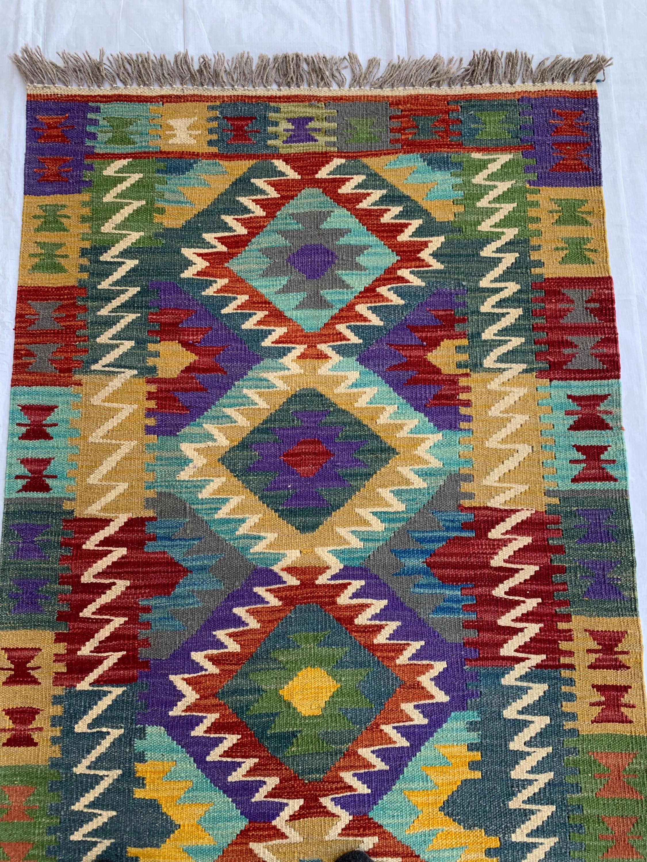 10x3 Handwoven Afghan Chobi Kilim Runner - Multicolor Wool Rug with Geometric Tribal Design, Perfect for Hallway, Entryway Decor 9.7x2.7 ft