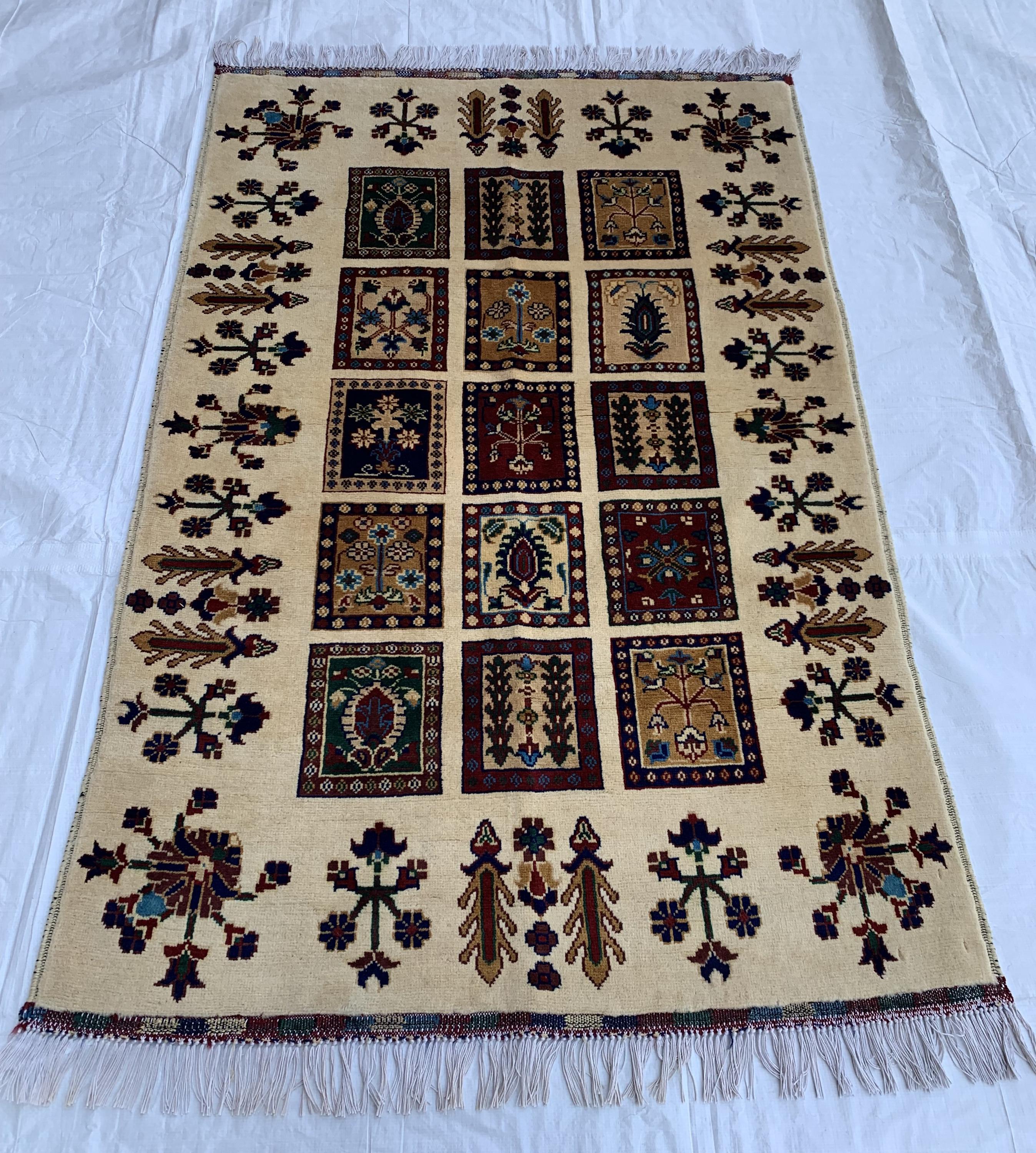 5x3 Handmade Persian Ayni Rug - Wool Area Rug with Floral Mirror Design, Perfect for Living Room, Bedroom, or Entryway Decor 5.2x3.5 ft